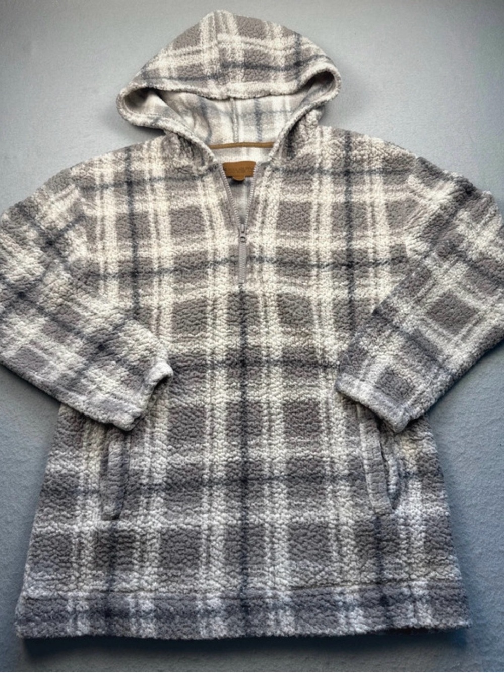 Koolaburra Plaid Sherpa Hoodie - Gray & Cream
